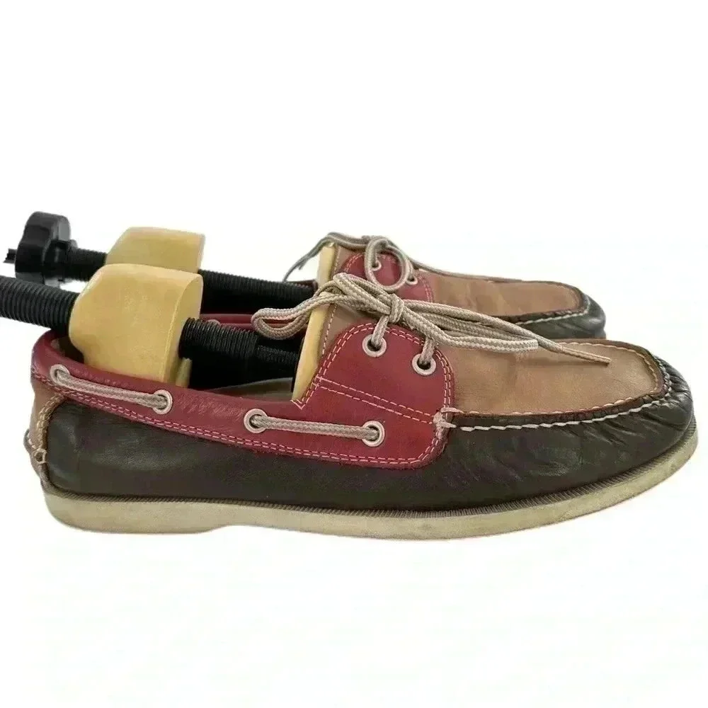 J Murphy mens boat shoes size 10 red brown leather preppy nautical